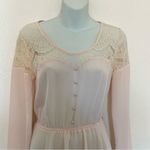 Candie's Candie’s Light Pink Long Sleeve Button Down Sheer Lace Peasant Mini Dress Small Photo 4