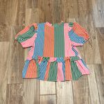 THML  Multi Color Stripe Colorful Vneck Ruffle Peplum Blouse Top Photo 2