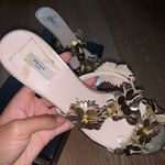 Prada Vintage Metallic Gold Floral Kitten Heel Sandals Photo 4