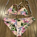 Tori Praver  Seafoam Bikini Top and bottom small medium Floral Pink Tropical Photo 0