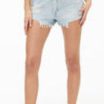 ZARA  Denim High Rise Jean Shorts Sz 10 Light Blue Distressed HIPPIE Festival NEW Photo 0