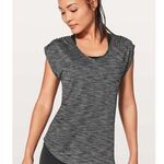 Lululemon Sweat Times Heathered Black V-Neck Short Sleeve Athletic Top 4 Photo 0
