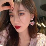 Pink Love Heart Dangle Drop Earrings for Women Gold Photo 3