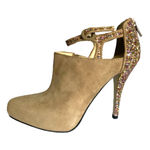 Enzo Angiolini  Suede Glitter Strappy Ankle Booties Heels Back Zip 4.5” Sz 8.5M Photo 0