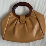 Vintage Tan Smooth Leather Stocko Clutch Purse Handbag Bakelite Lucite Handles Photo 1