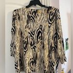 JM Collection Long sleeve tan, white and black blouse Photo 0