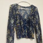 We The Free  Angelina Top Indigo Blue Crop Button Snap Long Sleeve Floral Navy FP Photo 1