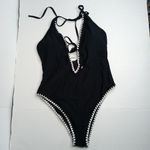 Relleciga  Black Deep V One Piece Swimsuit Photo 3