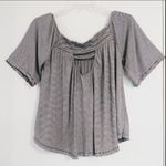 American Eagle Black & White Striped Off the Shoulder Shirt Photo 1