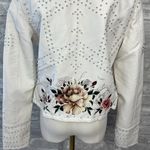 BLANK NYC  White Leather Motorcycle Jacket with Floral Prink Photo 7