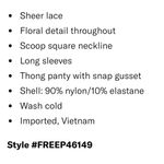 Free People In My Head Sheer Lace Bodysuit in Black NWOT size Small Photo 6