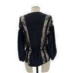 Parker Black Silk Lace Inset Button Tie Waist Corset Top Size Medium Photo 4