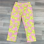 Lilly Pulitzer Vintage  Lion Print Crop Capri Pants Flat Front Lime Green Pink 4 Photo 3