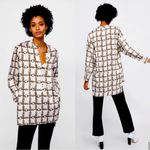 ZARA  Cream Black Brown Chain Link Horsebit Print Satin Tunic Top Coverup Blouse Photo 4