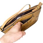 Adrienne Vittadini  Vintage tan top handle purse leather blue embroidered…​ Photo 4