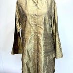 Chico's Chico’s Galla 100% Silk Button Front Long Sleeve Tunic in Champagne Gold 1/M Photo 0
