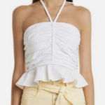 Veronica Beard  Arienne Ruched Stretch Cotton Halter Top Size 4 Photo 0