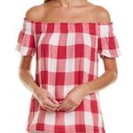 Cloth & Stone  Maecy Pink Plaid Off Shoulder Top Photo 0