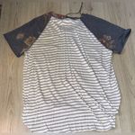 Moa Moa  Striped Short Sleeve Tee Gray and White shirt top Photo 1