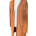 Tickled Teal  the Aubrey cardigan orange waffle texture, side length size large Photo 1