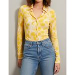 ROUJE PARIS Palmyra Long Sleeve Shirt, Yellow Watercolor Peony Print, FR44/US12 Size 12 Photo 3
