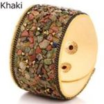 2 Vegan Leather Cuff/Wristband/Bracelet w/Natural Stones on Front Bohemian Vibe Blue Photo 6