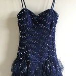 Adrianna Papell Navy Strappy Sweetheart Neck Sequin Prom Dress Sz S Photo 0