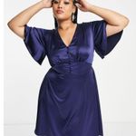 FLOUNCE LONDON Navy Satin Flutter Sleeve Mini Dress Womens Sz 16 Short Sleeve V Blue Photo 0