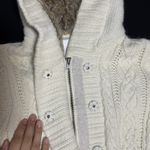 American Eagle Vtg Y2k  Cream Cableknit Hooded Sherpa Lined Zip Up Jacket Size M Photo 6