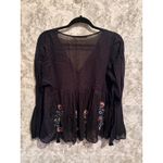 ZARA Trafaluc Boho Black Floral Embroidered Sheer Long Bell Sleeve Peasant Top M Photo 1