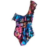 New! Profile by Gottex Color Rush Black Ruffle One Shoulder One Piece Size 12 Photo 3