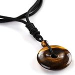 Natural Brown Tiger's Eye Stone Donut Pendant Necklace Gemstone - Boho, Bohemian Photo 2