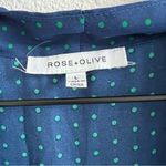 Rose + Olive  Blue Based with Green Polka Dot V Neck Top Office Work Business L Photo 2