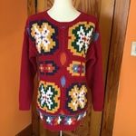 Vintage 80s bright colorful artistic sweater Red Photo 3