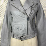 Maje Bassung Belted Leather Motorcycle Jacket Gray Photo 5