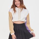 Forever 21 NWT  Color Block Cropped Hoodie Sweatshirt Cream Tan Lavender Neutrals Photo 1