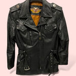 Vintage black leather Harley Davidson biker babe moto buttery belted jacket Size L Photo 1