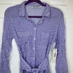 Bishop and Young Blue & White Striped Long Sleeve Button Shift Dress Small NWT Photo 2