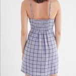 Urban Outfitters Amanda Linen Mini Dress XS Purple Plaid Check Belted Wrap Photo 11
