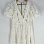 Alice + Olivia Eyelet Lace Romper Wrap Puff Sleeve White Exposed Zipper Size 6 Photo 0
