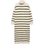 Mango Knitted Turtleneck Dress Marini Khaki Green Stripes NWT Size 4/Small Photo 1