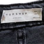 Topshop Straight Raw Hem Black Denim Popper Snap Cropped High Waist Jeans Sz 28 Photo 4
