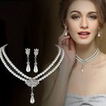 3pcs Earrings Plus Necklace Luxury Jewelry Set Faux Fashion Jewelry‎ Silver Photo 1