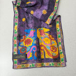 Laurel Burch Silk Scarf Purple Multi Floral Sheep Art Rectangle 11X53 Photo 7