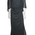 Slny SL Fashions Women's Sparkle Mesh Capelet Ruched Gown Smoke Sz 8P Petite Photo 1