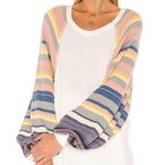 Free People Rainbow Dreams Striped Ribbed Balloon Sleeve Top  Photo 0