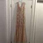 XScape  Lace Maxi V-neck Sleeveless Mermaid Dress Beige Tulle Size 4 Photo 6