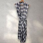 Vince  Wrap Midi Dress Blue Plaid Shadow Lightweight Sleeveless‎ Lagenlook Sz M Photo 2