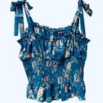 Natural Life NWT  Blue /‎ Pink Floral Tie Strap Smocked Crop Tank Top Medium Photo 3