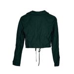 ZARA  Ruched Cropped Tie Front Long Sleeve Collared Semi Sheer Top Blouse S Green Photo 14